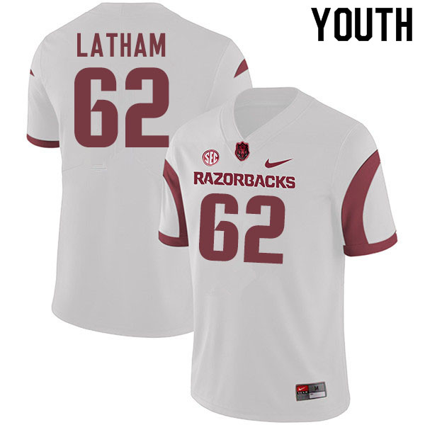 Youth #62 Brady Latham Arkansas Razorbacks College Football Jerseys Sale-White